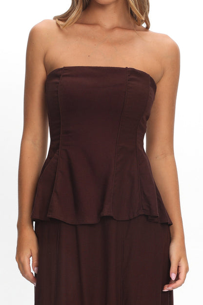 Synthia Peplum Waist Maxi Dress Chocolate