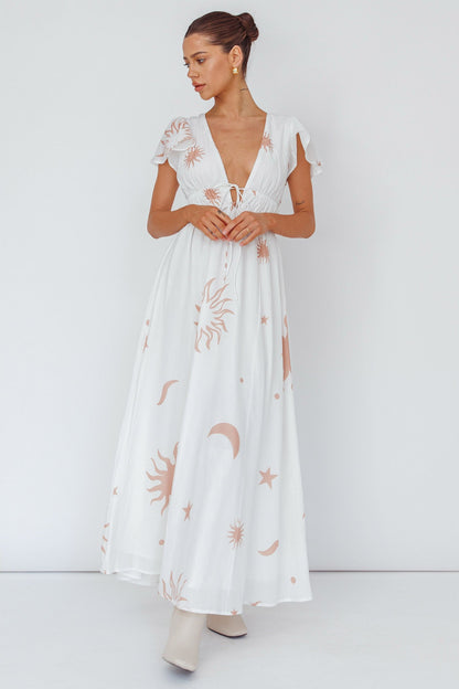 Carnivale Angel Sleeve Maxi Dress White/Beige
