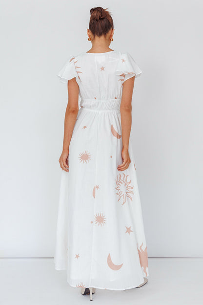Carnivale Angel Sleeve Maxi Dress White/Beige