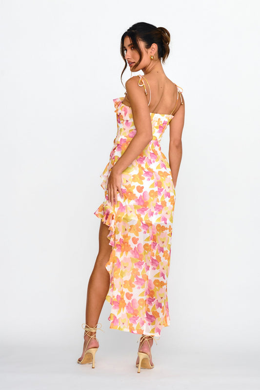 Portofino Cut-Out Split Midi Dress Floral Red