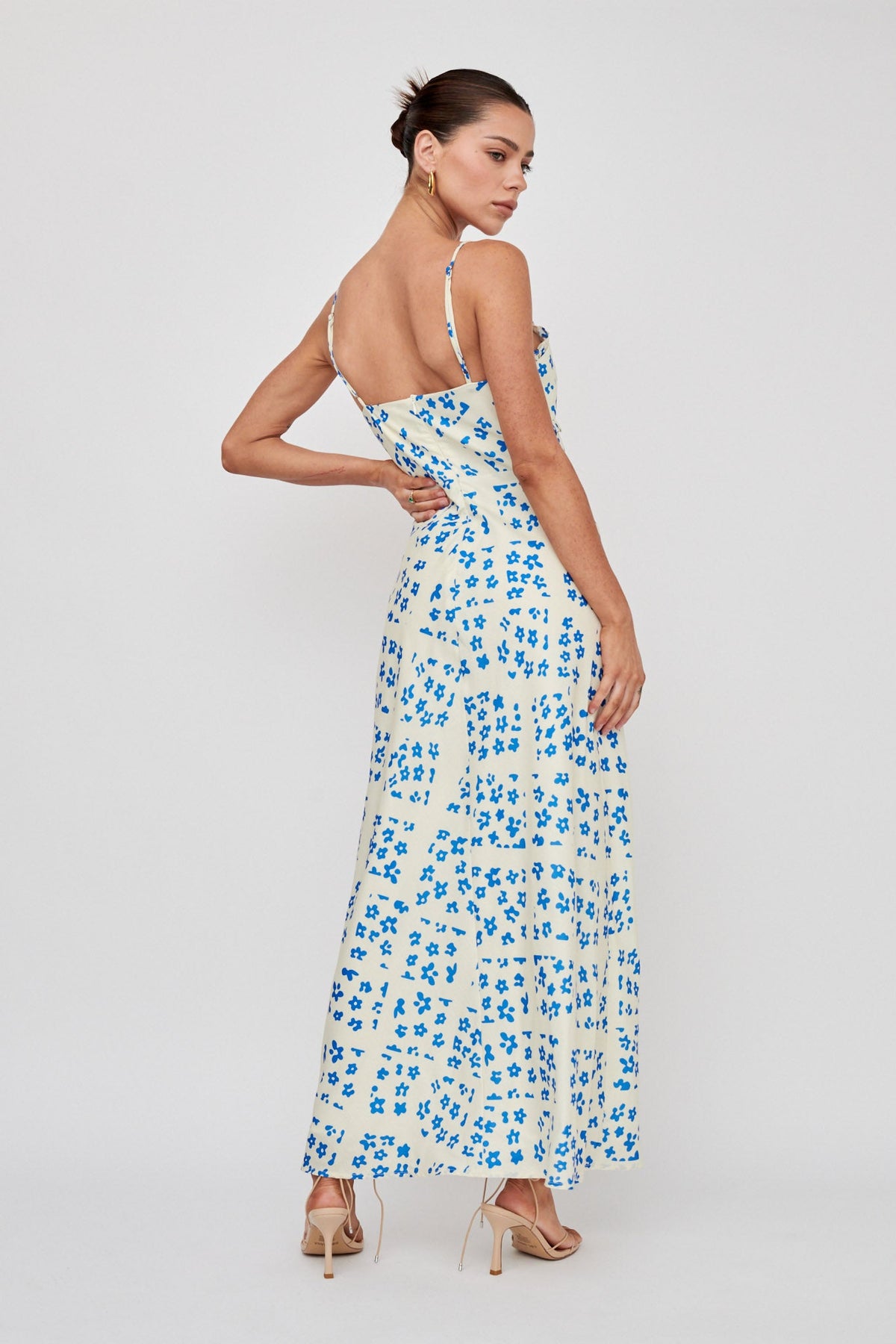 Anja Frill Trim Maxi Dress Print Cream Blue