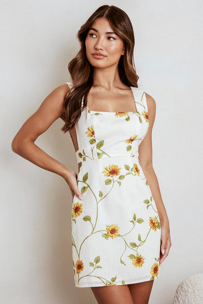 Walking On Sunshine Tied Back Mini Dress Sunflower