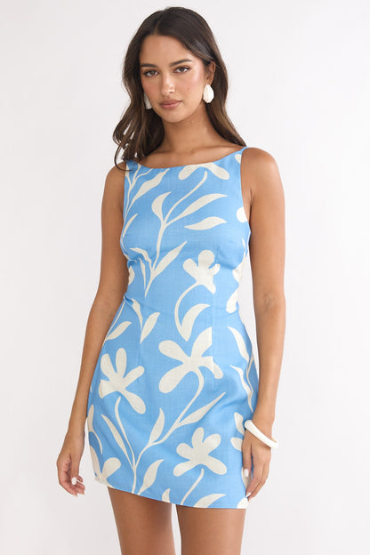 Tamora Tied Back Mini Dress Floral Blue