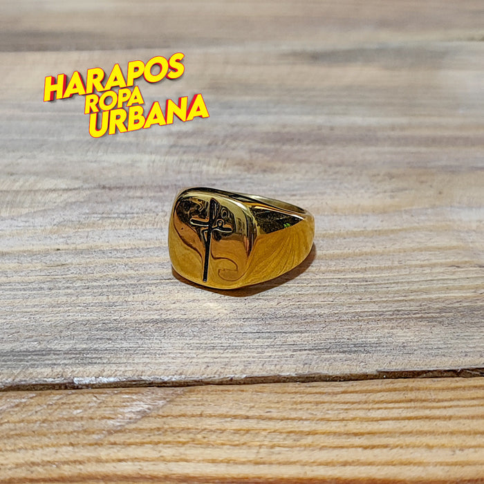 Anillo de acero dorado liso fe