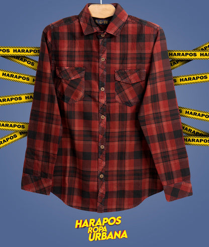 Camisa a cuadros manga larga rojo