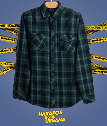Camisa a cuadros manga larga verde