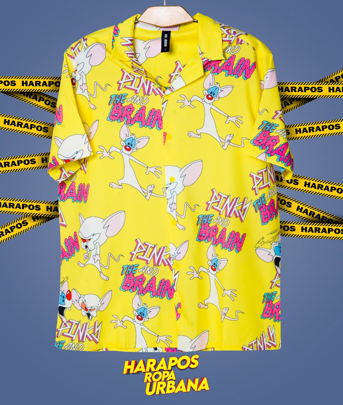 Camisa Dr. Mono oversize pinky y cerebro amarillo