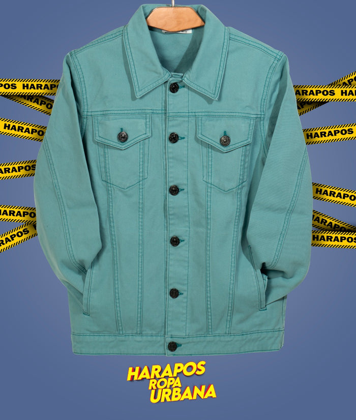 Chaqueta jean essentials basico celeste pastel