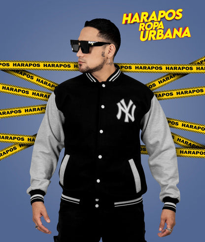 Chaqueta new york NY negro y plomo