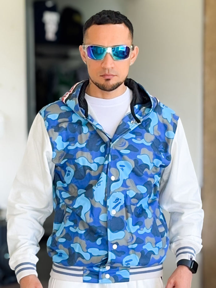 Chaqueta Premium Bape Shark con capucha Camuflada color Azul