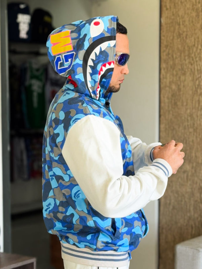 Chaqueta Premium Bape Shark con capucha Camuflada color Azul