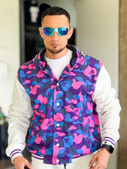 Chaqueta Premium Bape Shark con capucha Camuflada color morado