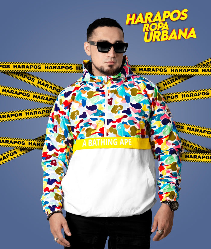 Chaqueta rompevientos bape camufada blanco colorido (Liquidacion)