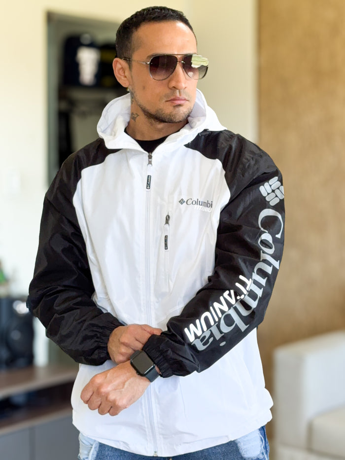 Chaqueta Rompevientos Columbia Premium Blanco mangas negras