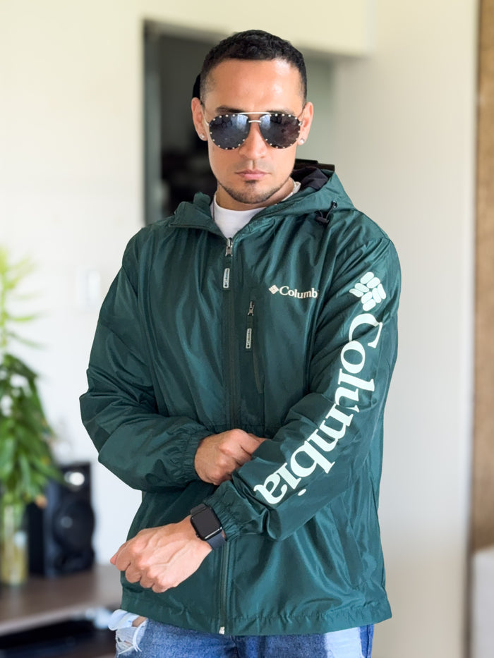 Chaqueta Rompevientos Columbia Premium Verde Metalico