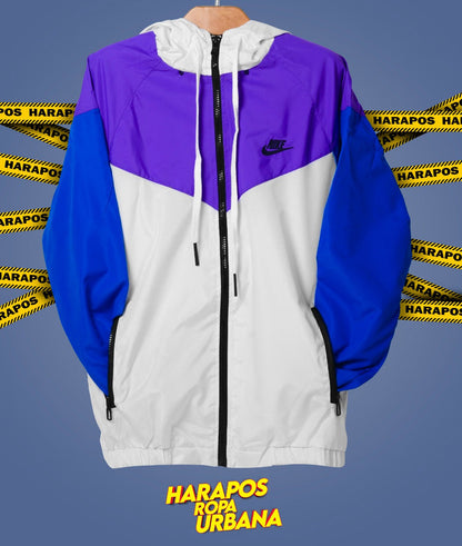 Chaqueta rompevientos nike lila, blanco y celeste