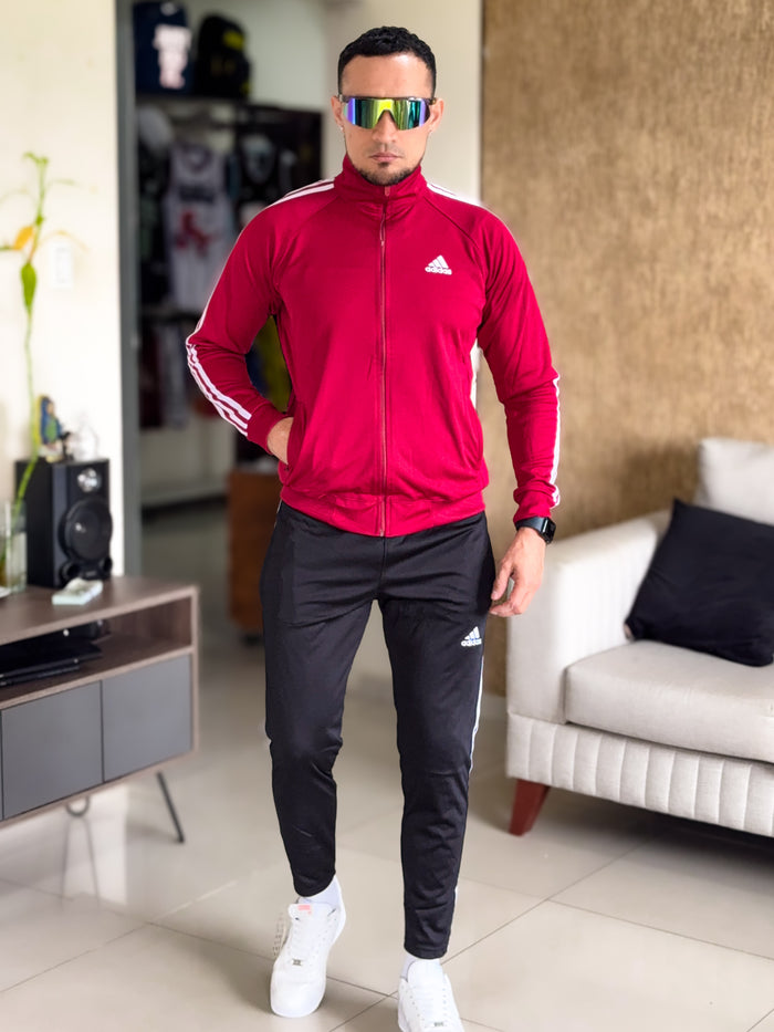 Conjunto Deportivo Adidas clasico Guindo con Negro