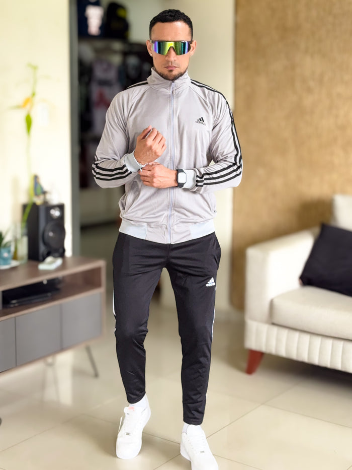 Conjunto Deportivo Adidas clasico Plomo con Negro