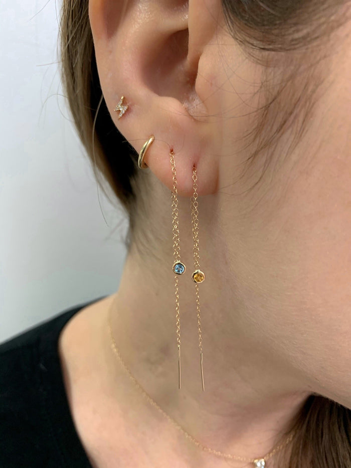 FINAL SALE 14K Gold Birthstone Threader Earring