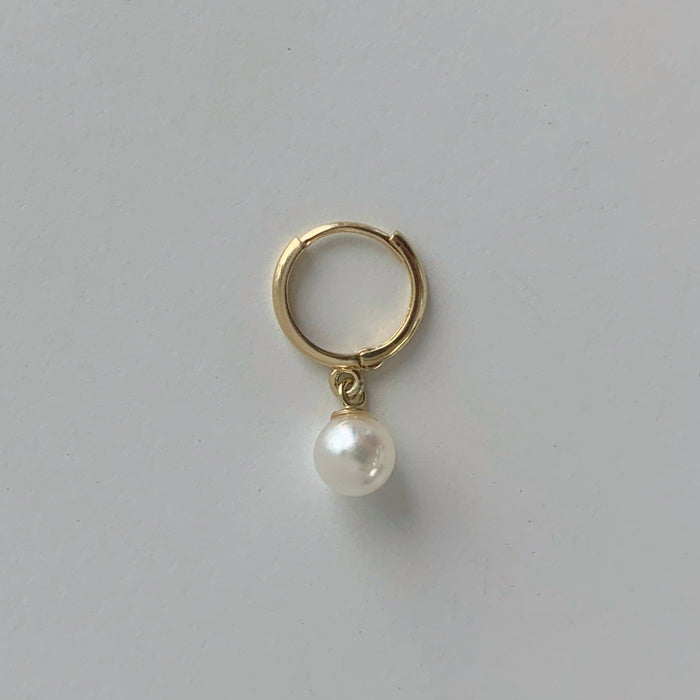 FINAL SALE 14K Gold Pearl Drop Huggie Earring