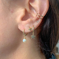 FINAL SALE 14K Gold Pearl Drop Huggie Earring