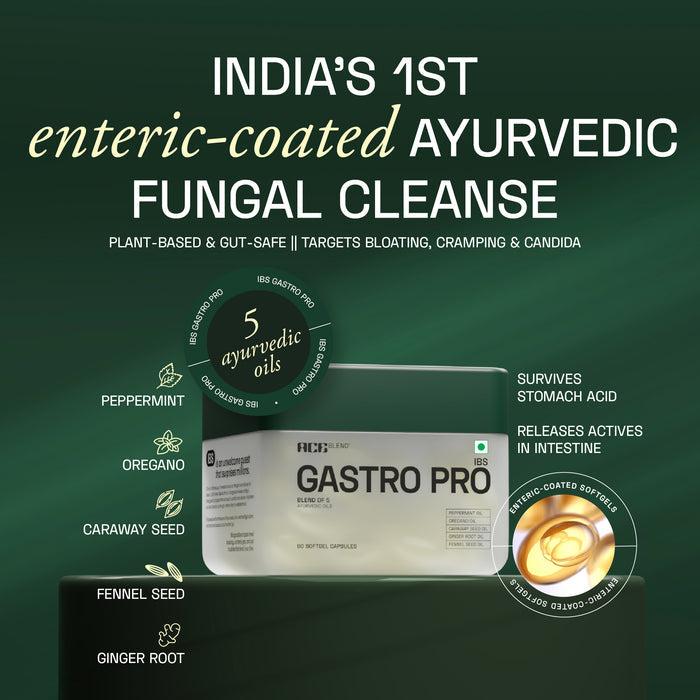 Gastro Pro packaging with Ayurvedic ingredients on a green background