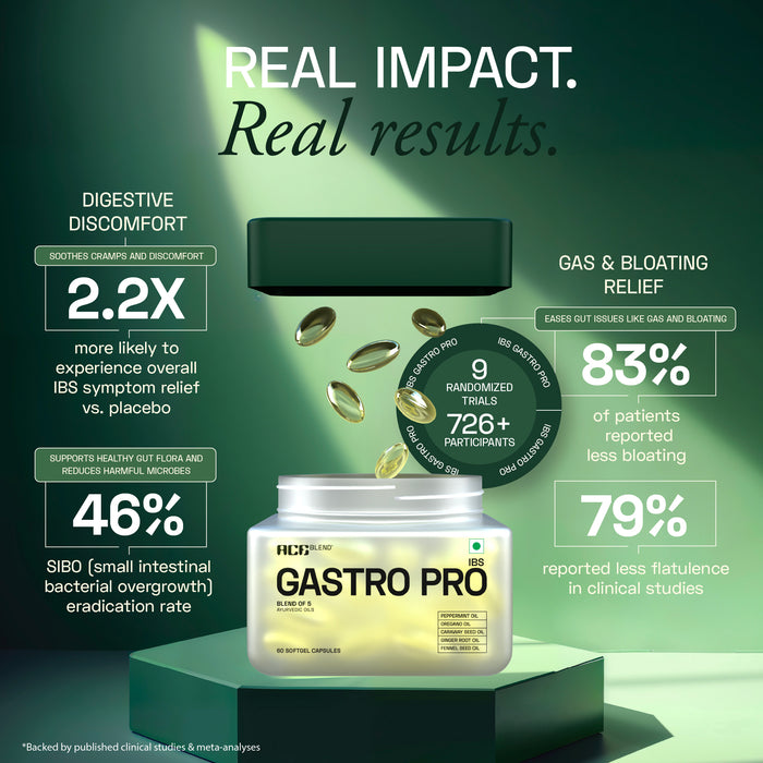 Gastro Pro supplement container with health benefits on a green background