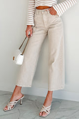 Caruso High Rise Wide Leg Kancan Crop Jeans (Taupe)