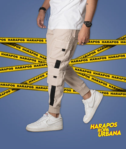 Jogger Club Black 8 bolsillos crema