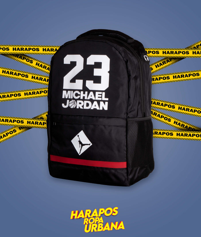 Mochila michael jordan negro letras y linea roja