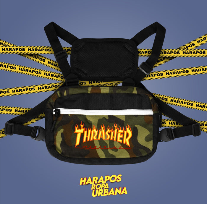 Pechera thrasher camuflada verde cierre blanco