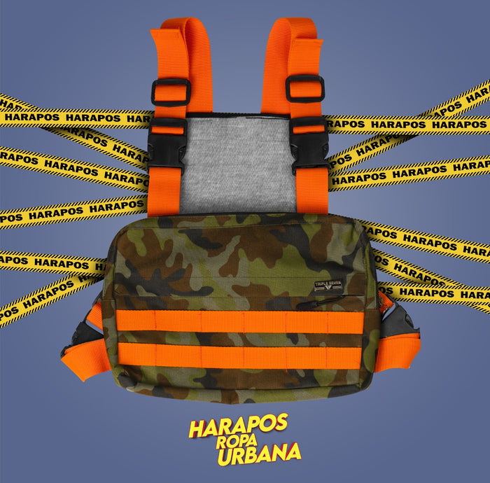 Pechera triple seven camuflada verde con naranja