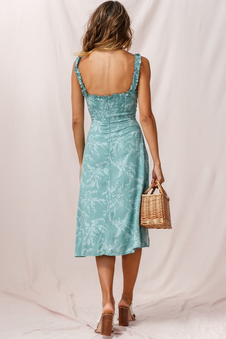 Magdalene Frill Strap A-Line Midi Dress Sage