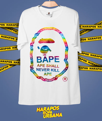 Polera bape blanca logo con holograma