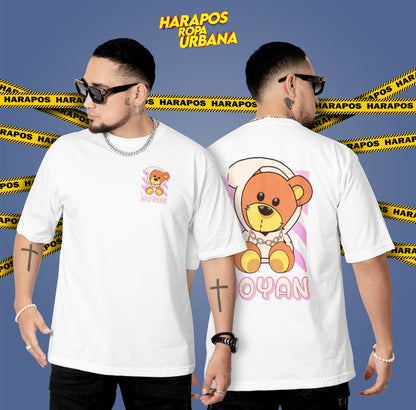 Polera oversize ratslla blanca oso moyan
