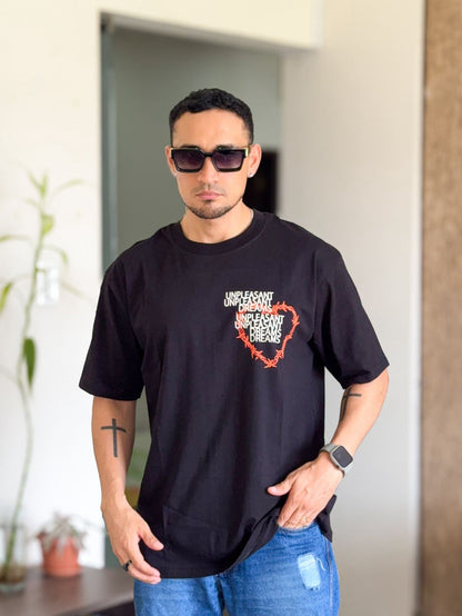 Polera rose london oversize negra corazon con candado