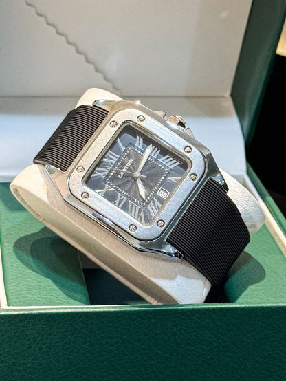 Reloj Cartier Santos Negro Plateado