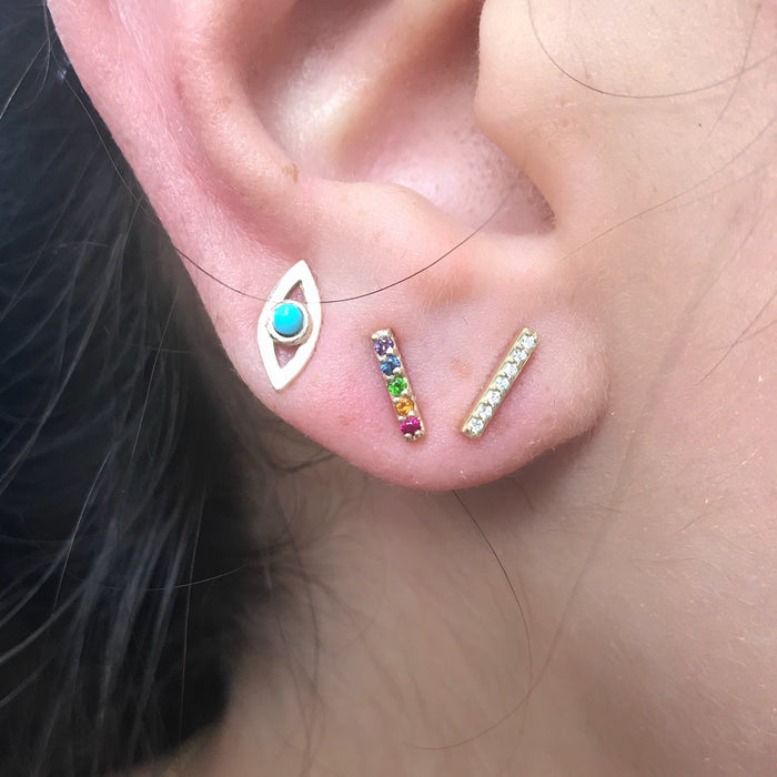 SAMPLE SALE 14K Gold Bar Rainbow Gemstone Earring