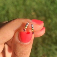 SAMPLE SALE 14K Gold Bar Rainbow Gemstone Earring