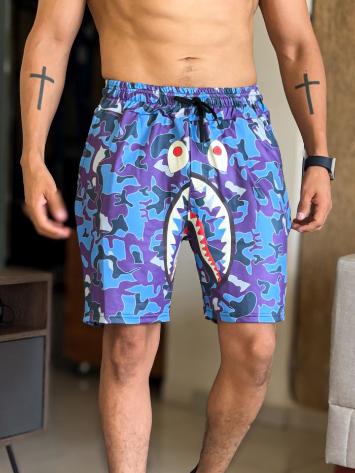 Short Bape sublimado morado camuflado