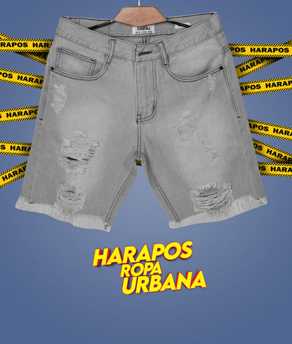 Short jean essentials plomo rasgado