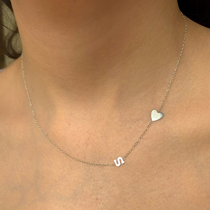 White Gold Heart and S Necklace